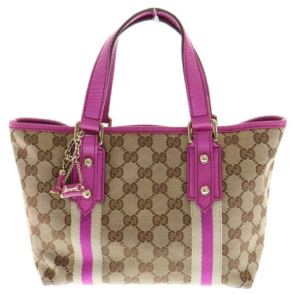 Gucci GG Canvas Handbag Bag Beige Purple Charm - Picture 1 of 6